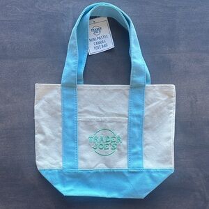Trader Joe's Pastel Blue and Cream Mini Canvas Bag